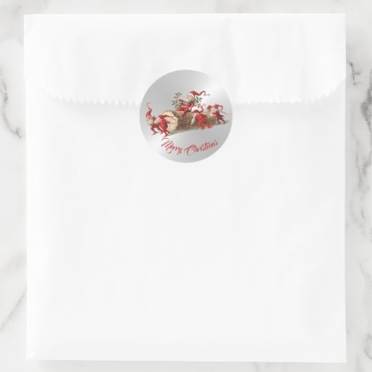 Sticker Rond Noël Rouge Elfes Beau Argent (Sac)