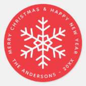 Sticker Rond Noël Rouge et Blanc Flocon de Neige Fêtes d'Hiver (Devant)