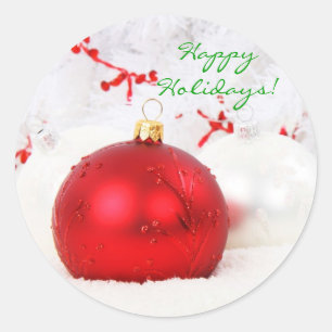 Sticker Rond Noël Rouge Et Blanc Joyeux Vacances I