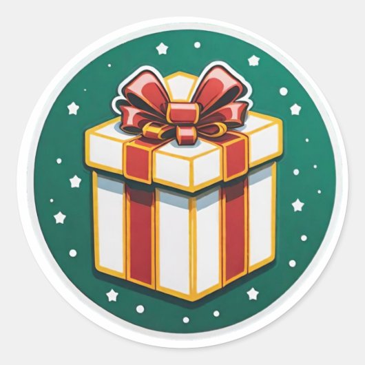 Sticker Rond Noël rouge et blanc présent (Devant)