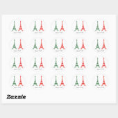 Sticker Rond Noël rouge et vert Thème français Tour Eiffel (Feuille)