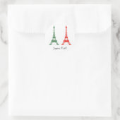 Sticker Rond Noël rouge et vert Thème français Tour Eiffel (Sac)