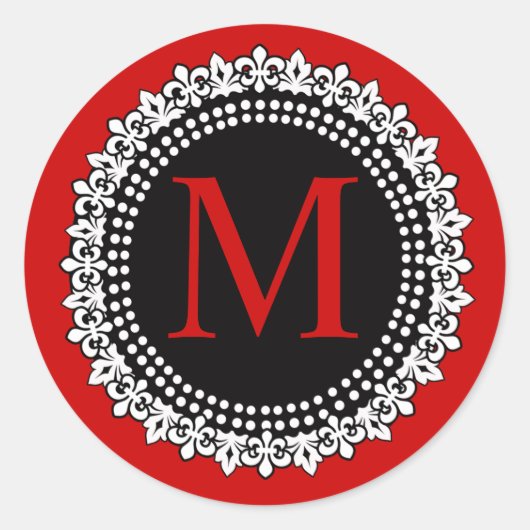 Sticker Rond Noël Rouge Monogramme M Fleur de lis Mariage (Devant)