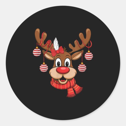 Sticker Rond Noël Rouge Nez Rudolph Xmas Enfants (Devant)