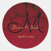 Sticker Rond Noël Rouge Or Noir Mariage d'hiver Monogramme (Devant)