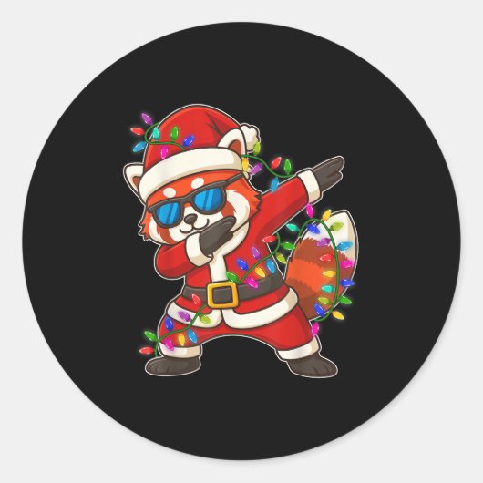 Sticker Rond Noël Rouge Panda Dabbing Lights Père Noël Noël Pou (Devant)