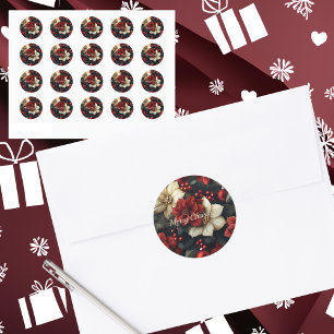 Sticker Rond Noël Rouge Poinsettia