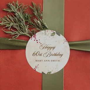 Sticker Rond Noël Rouge Poinsettia Floral fête d'anniversaire