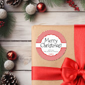 Sticker Rond Noël Rouge Sucre de canne Stripe Vacances Scallopé