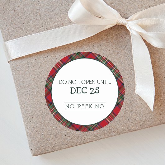 Sticker Rond Noël Rouge Vert Plaid Stewart Tartan