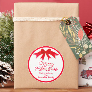 Sticker Rond Noël Ruban Peint Rouge Fait Maison Avec Amour