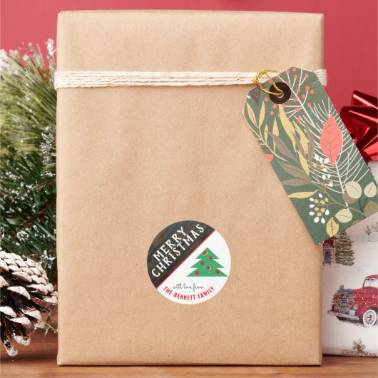 Sticker Rond Noël rustique Arbre Rouge Famille Noël (vacances)