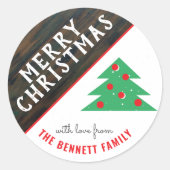 Sticker Rond Noël rustique Arbre Rouge Famille Noël (Devant)