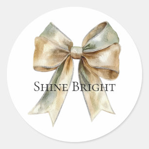 Sticker Rond Noel Rustique Blanc Vert Or Bow Personnalisé