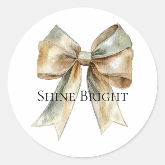 Sticker Rond Noel Rustique Blanc Vert Or Bow Personnalisé (Devant)