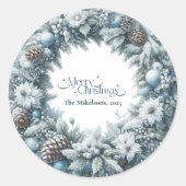 Sticker Rond Noël rustique bleu cosy (Devant)
