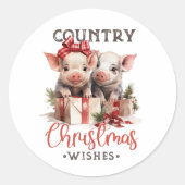 Sticker Rond Noël rustique Pays Souhaite Joli Cochon (Devant)
