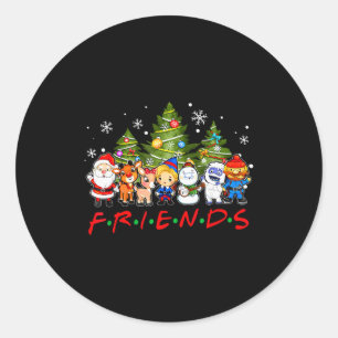 Sticker Rond Noël Santa Amis Rudolph Bonhomme de neige Famille