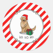 Sticker Rond Noël Santa Claus Golden Retriever Chien mignonne (Devant)
