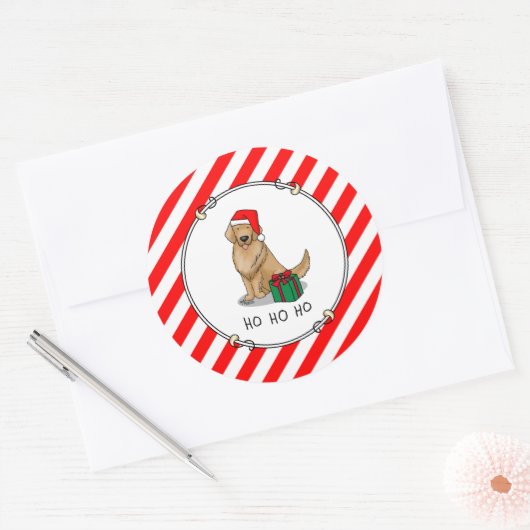 Sticker Rond Noël Santa Claus Golden Retriever Chien mignonne (Enveloppe)