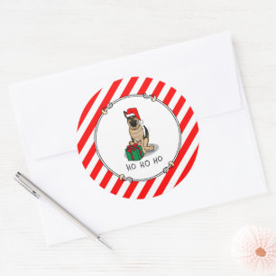 Sticker Rond Noël Santa Hat Allemand Berger Chien mignonne