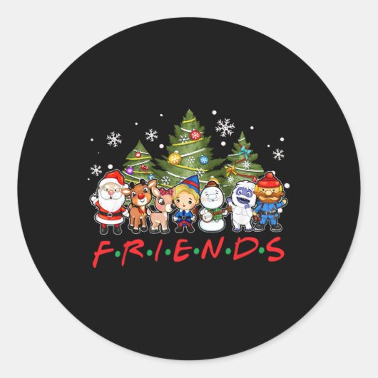 Sticker Rond Noël Santa Rudolph Snowman Family Xma (Devant)