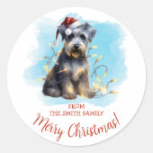 Sticker Rond Noël Schnauzer personnalisé (Devant)