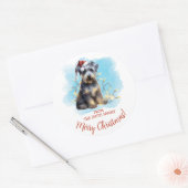 Sticker Rond Noël Schnauzer personnalisé (Enveloppe)