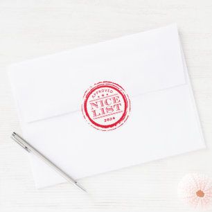 Sticker Rond NOËL SEAL drôle père Noël belle liste timbre rouge