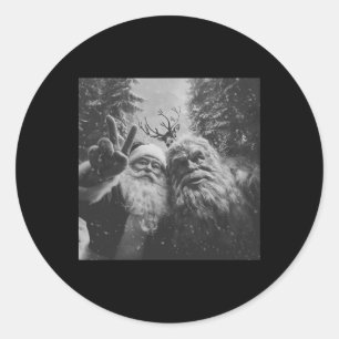 Sticker Rond Noël selfie Bigfoot Père Noël vintage 