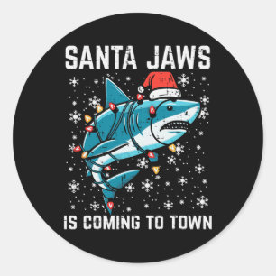 Sticker Rond Noël Shark Père Noël Jaws Jaws Jaws Hommes Garçons