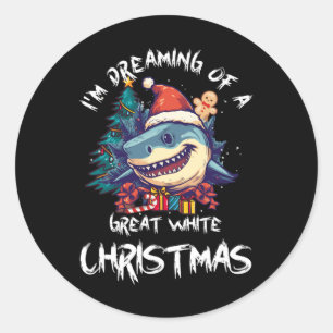 Sticker Rond Noël Shark Santa Chapeau Noël Père Noël Jaws Funny