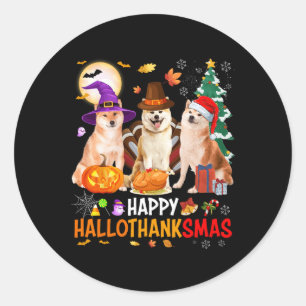 Sticker Rond Noël Shiba Inu Père Noël Halloween Happy Hallotha