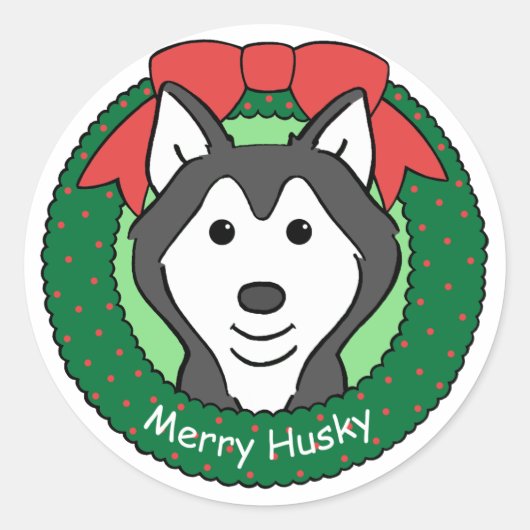 Sticker Rond Noël sibérien Husky (Devant)