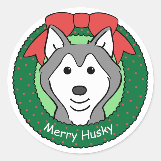 Sticker Rond Noël sibérien Husky (Devant)