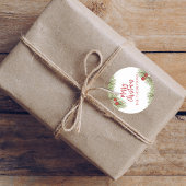 Sticker Rond Noël Simple Red Holly Berries Pine Feuilles