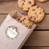 Sticker Rond Noël Simple Red Holly Berries Pine Wreath