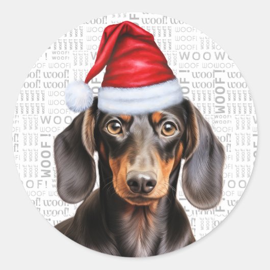 Sticker Rond Noël Smooth Dachshund Dog and Woof Art (Devant)