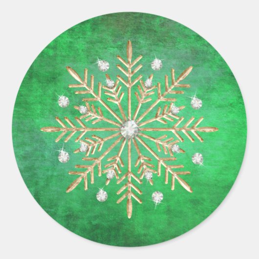 Sticker Rond Noël Snowflakes Vert & Or (Devant)