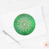 Sticker Rond Noël Snowflakes Vert & Or (Enveloppe)