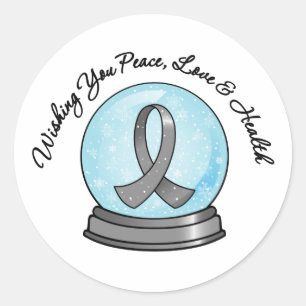 Sticker Rond Noël Snowglobe de ruban de cancer du cerveau