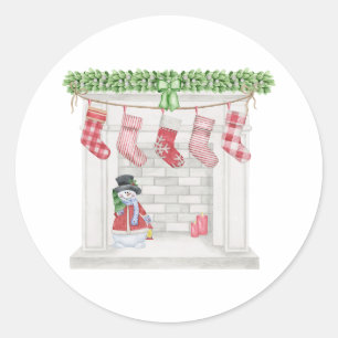 Sticker Rond Noël Snowman et cheminée Stockage