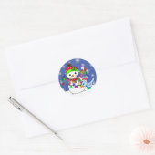 Sticker Rond Noël Snowman et Oiseau bleu neige (Enveloppe)