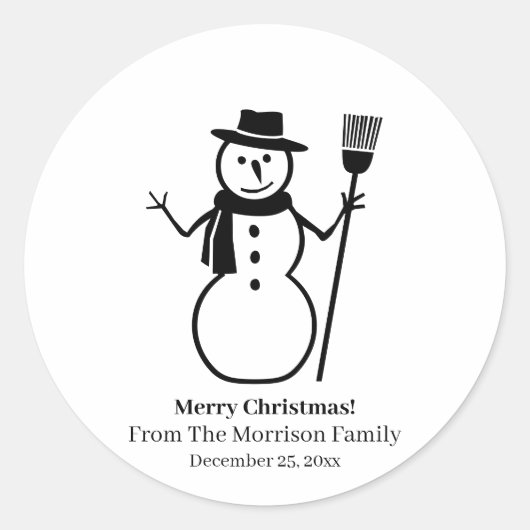 Sticker Rond Noël snowman noir blanc personnalisé date (Devant)