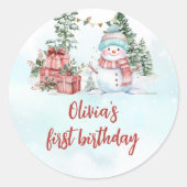Sticker Rond Noël Snowman premier anniversaire (Devant)