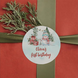 Sticker Rond Noël Snowman premier anniversaire