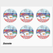 Sticker Rond Noël Snowman Snowflakes Sucres de canne (Feuille)