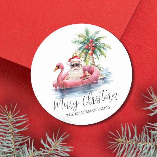 Sticker Rond Noël sur une plage tropicale