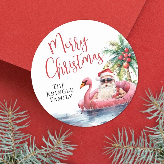 Sticker Rond Noël sur une plage tropicale