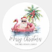 Sticker Rond Noël sur une plage tropicale (Devant)